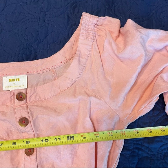 Maeve Anthropologie Alanis Belted Blouse Button Up Shirt Off Shoulder pink sz 8 - Picture 14 of 16